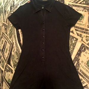 Black Ribbed Shorts Romper